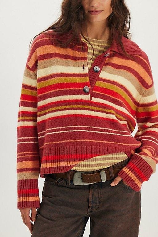 Trading Up Striped Polo - Red - Free People Tops