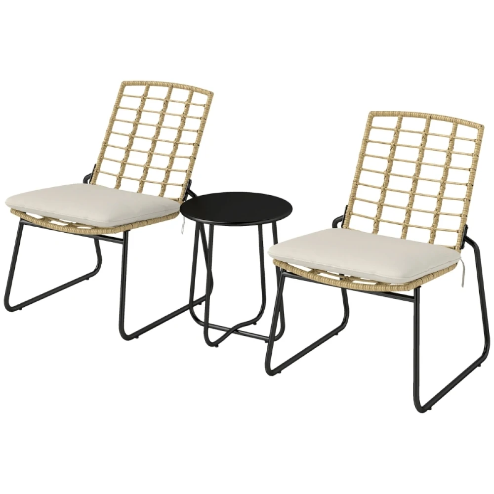Rattan Gartenmöbel-Set für 2 Personen, mit 2 Stapelbaren Stühlen, Tischkissen Wetterfeste Garten-Lounge für Terrasse Balkon