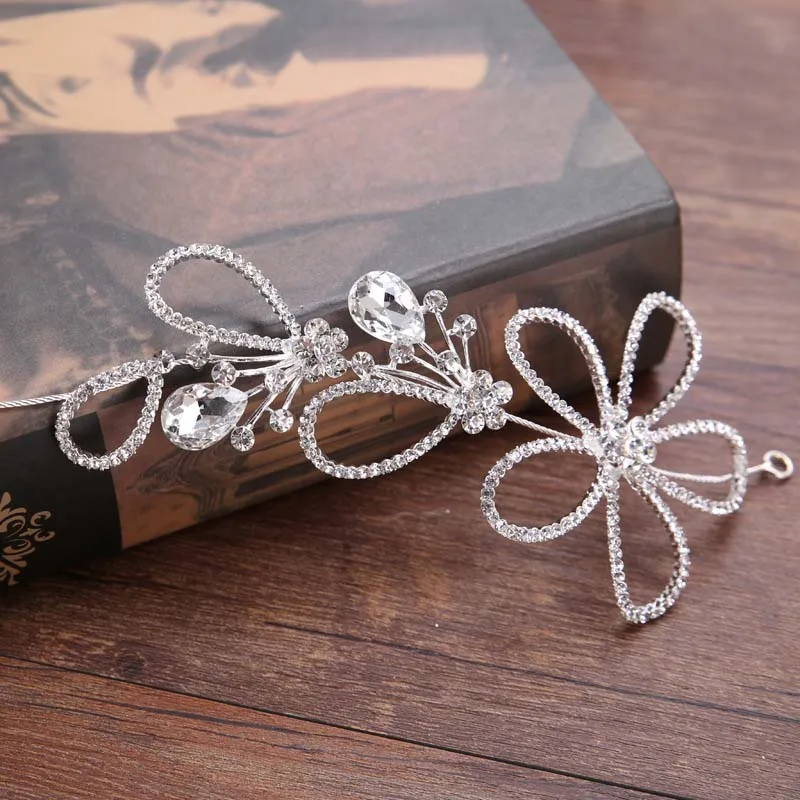 Strass-Stirnbänder Hochzeits-Haaraccessoires Eleganter Kopfschmuck Braut-Blumen Verstellbare Haarbänder Retro-Party Diamant-Diademe Image