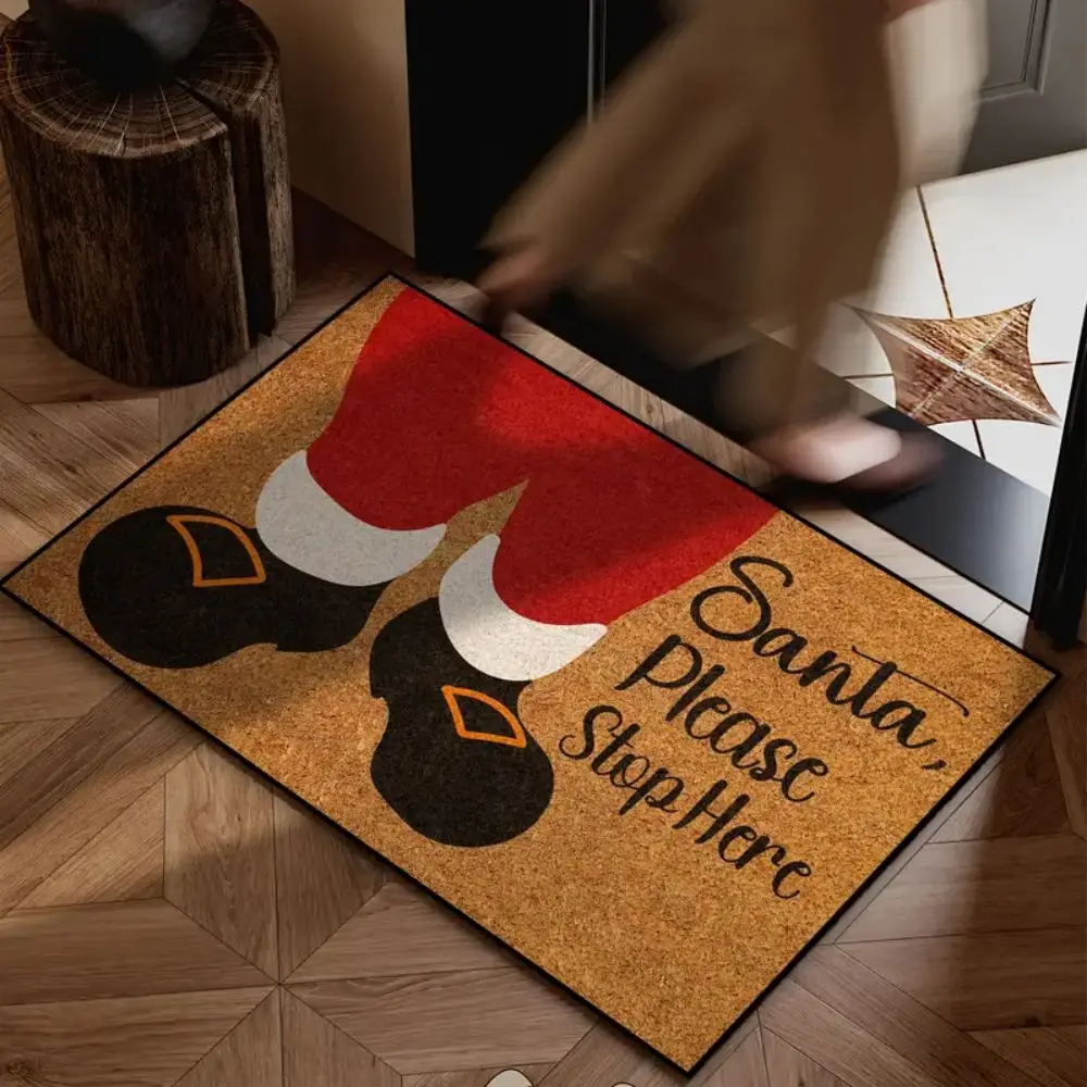 VIKAMA Weihnachtsmann-bedruckter Teppich, schmutzabweisende und langlebige Fußmatte für den Eingangsbereich, Badezimmerteppich für die Heimdekoration Image