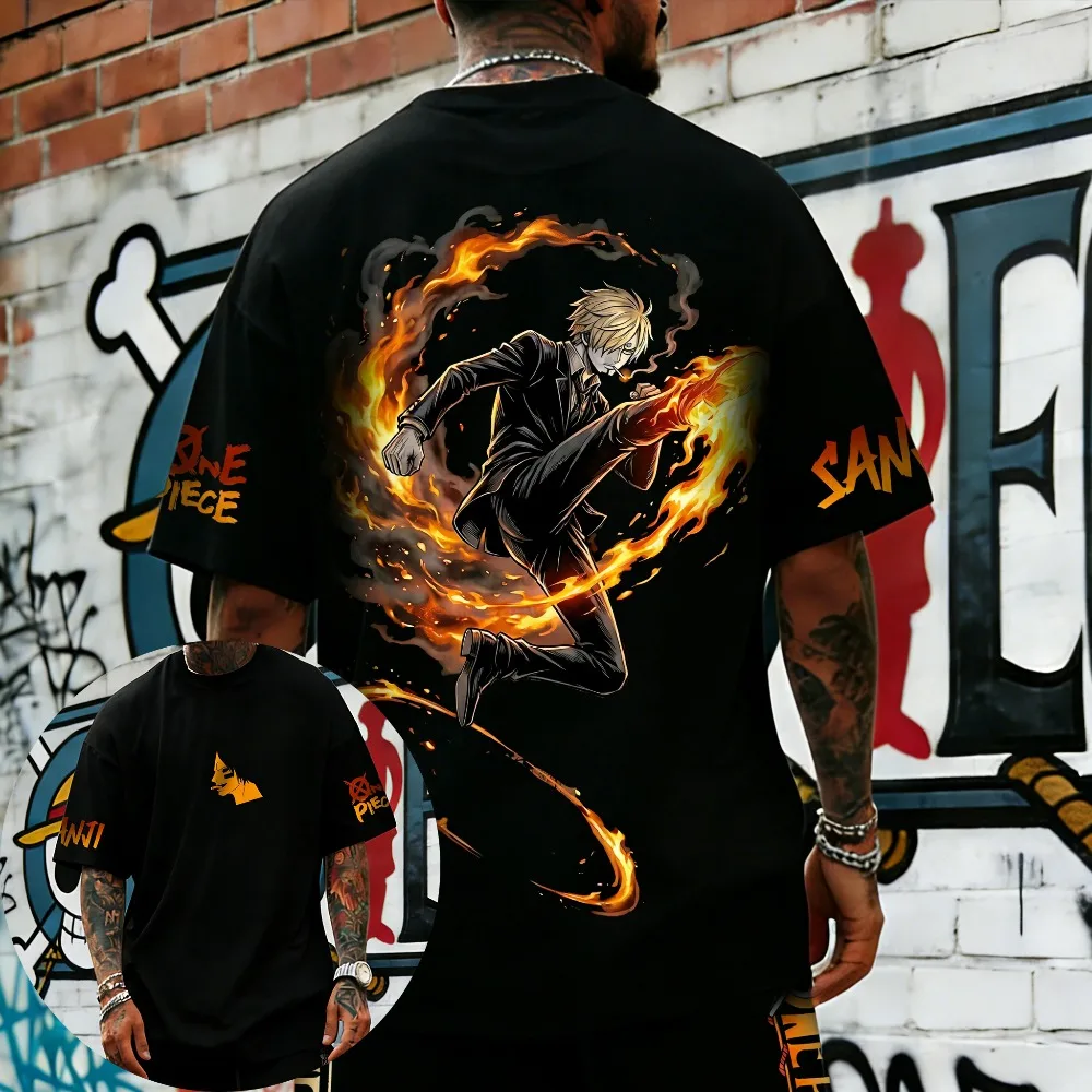 Übergroße Cosplay-Kostüme One Piece Sanji 2026 Sommer Neues Produkt Harajuku Anime Bedrucktes Y2K Hip Hop Casual Unisex T-Shirt