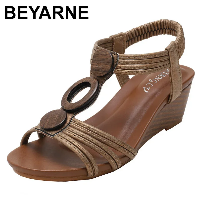 BEYARNE Bohemian Wedge Sandalen Frauen Vintage Frauen Sandalen Anti-Slip Römische Schuhe Frauen Casual Sandalen Plattform Gladiator Schuhe