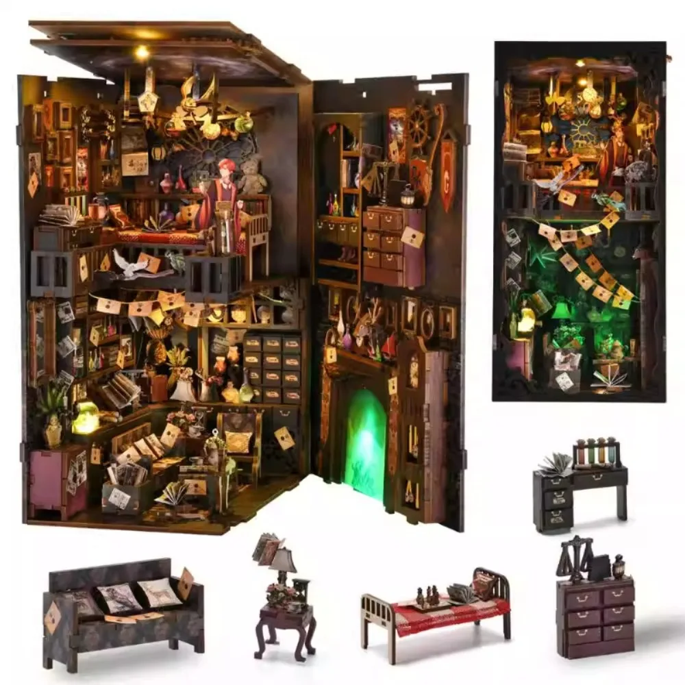 Magisches Haus Buchnischen-DIY-Set, Hölzernes 3D-Puzzle Miniaturmodell-Bausatz Kreatives Geburtstagsgeschenk für Erwachsene Image