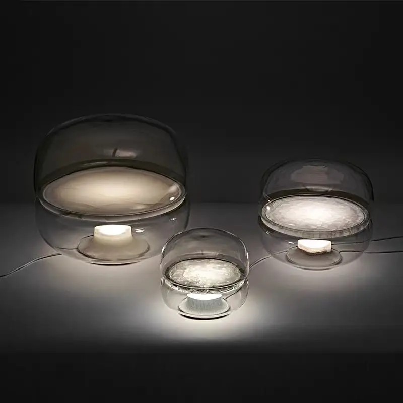 Macaron Tischlampe Einfache rauchgraue Braunglaslampe Luxus Designer Schlafzimmer Marmor Tischlampe Kunst Nachttisch süßes Nachtlicht