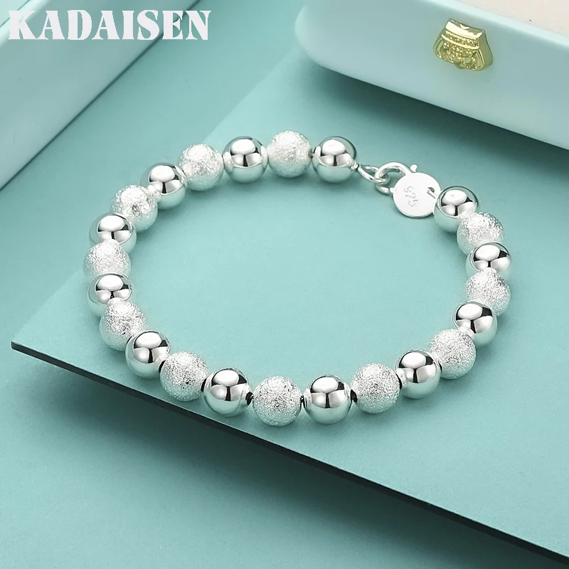 Street Fashion 8 mm mattierte Perlen aus 925er Sterlingsilber, Armband für Damen und Herren, Hochzeit, Party, feine Geschenke, edler Schmuck Image