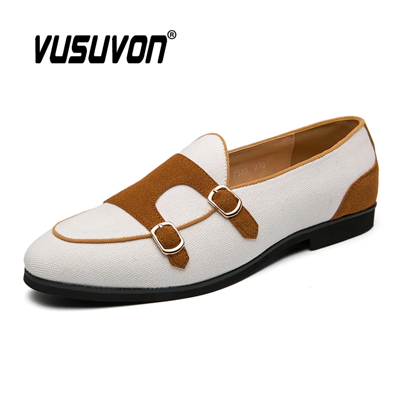 Plus Größe 38-48 Leinwand Schuhe Männer Mode Marke Doppel Mönch Strap Casual Schuhe Outdoor männer Wohnungen Britischen stil Schnalle Boot Schuh
