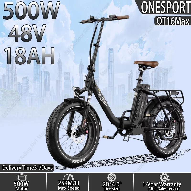 ONESPORT OT16Max Faltbares Elektrofahrrad 500W Motor 48V18AH Abnehmbarer Akku Elektrofahrrad 20 Zoll Allterrain-Reifen Erwachsenen-E-Bike Image