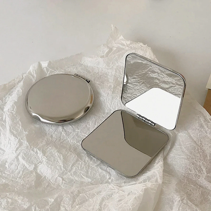 1 Stück tragbarer Kosmetikspiegel aus Edelstahl für Damen, Handtaschenspiegel, faltbar, Kosmetikspiegel, klein, verschiedene Formen