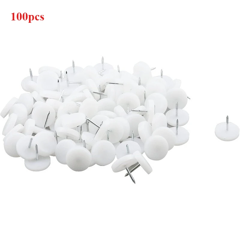 100 Stück weiße Nylon-Möbelfüße aus Kunststoff für Stühle und Tische, Gleitnägel, Bodenschoner, 14/18/20 mm Durchmesser Image