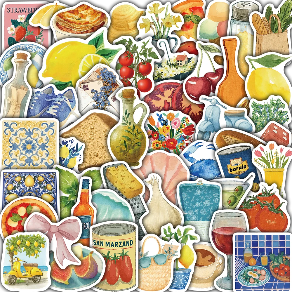 50 Stück Mediterrane Stil-Aufkleber für Notizbücher, Kawaii Scrapbooking, Laptop, Gepäck, Kaffee, Fahrrad, Kunst, Wasserdichte Handy-Sticker Image