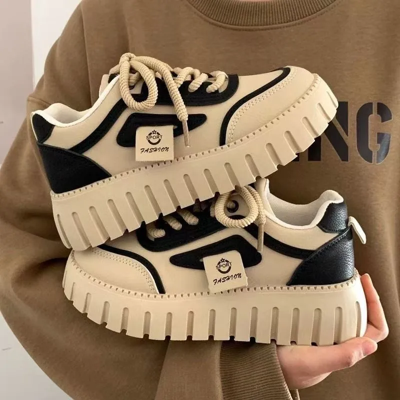 Damen-Plateau-Sneaker, modische High-Top-Freizeitschuhe für Damen, Schnürschuhe, vulkanisierte Schuhe, trendige Skateboard-Schuhe, Zapatos Mujer