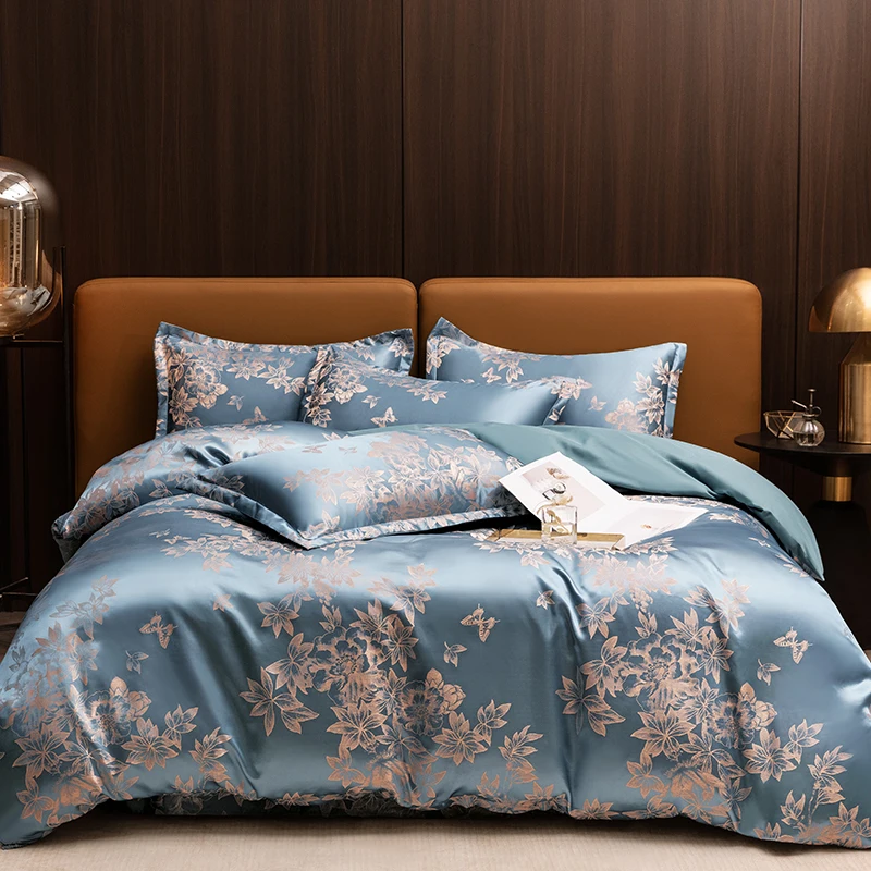 Jacquard-Bettwäsche-Set Einzel Doppel Queen King Size Bettbezug-Set Europäischer Leichter Luxus Hautfreundlicher Weicher Stoff Quilt-Bezug Image