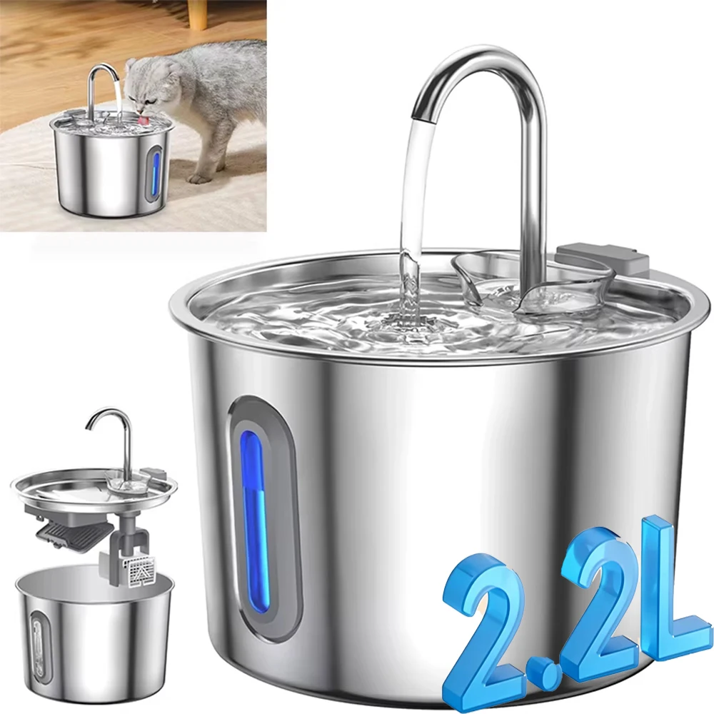 Katzen-Trinkbrunnen Haustier-Wasserspender für Katzen und Hunde Innenbereich 1 Filter & Ultra-Leise Pumpe 2,2L/74oz Hunde- und Katzen-Trinkbrunnen Image