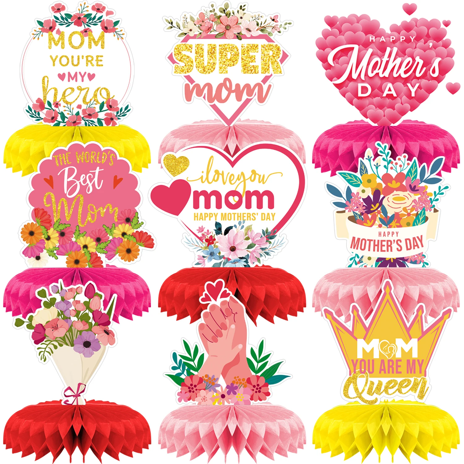9-teiliges Muttertags-Party-Set mit Waben-Tischdekoration, Muttertags-Partydekoration, Beste Mama Partydekoration Image