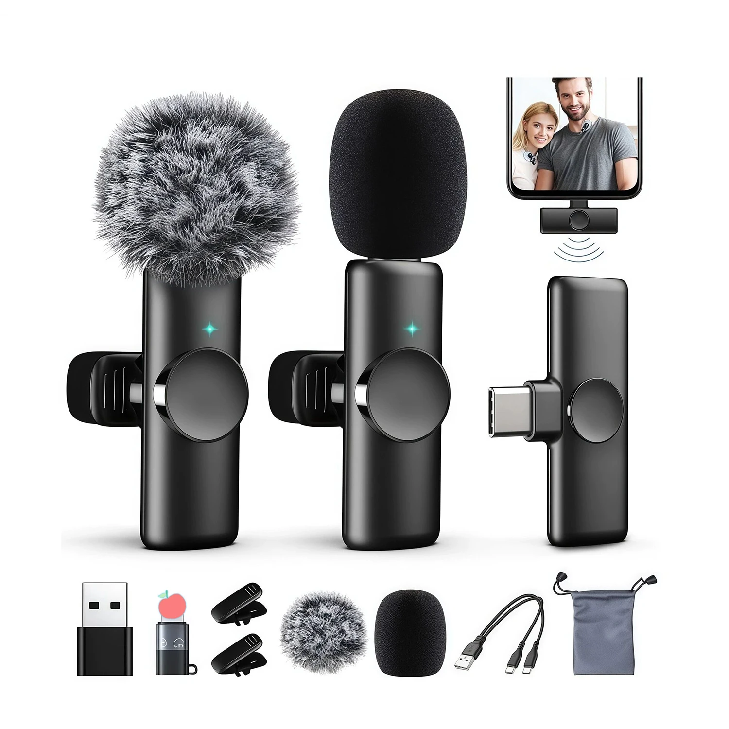 Mini K11 Kabelloses Lavalier-Mikrofon mit Automatischer Geräuschunterdrückung 1 zu 2 für iPhone Android Live-Streaming/Videoaufnahmen Image