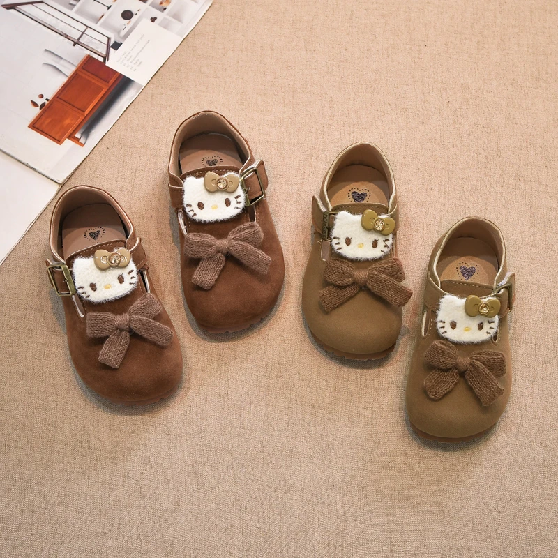 Kinderschuhe im Casual-Stil ​ Turnschuhe aus PU-Leder mit Schleife, Hello Kitty, Frühlingsschuhe für Mädchen, rutschfest, weicher Boden, rosa, Größe 21–34