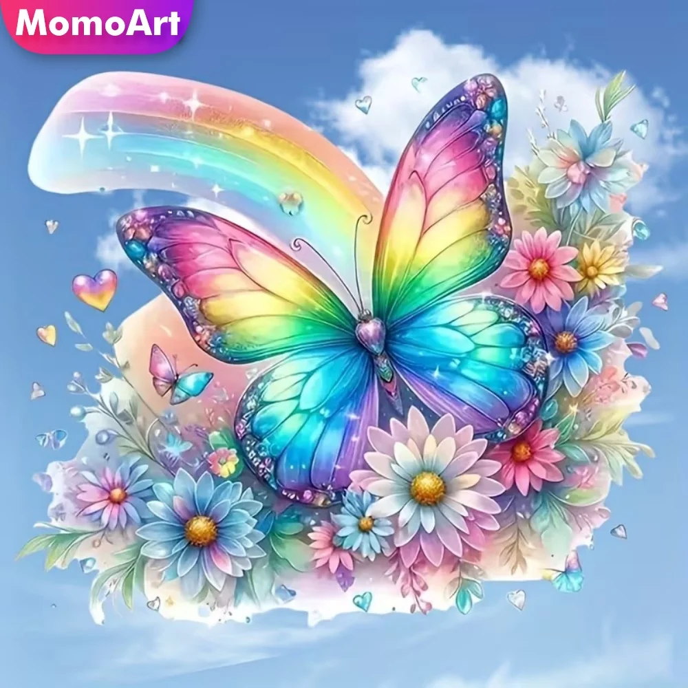 Momoart Diamantmalerei Schmetterling Tierbild Strass Diamant-Mosaik Gänseblümchen DIY Bastelset Stickerei Einzigartiges Geschenk Image