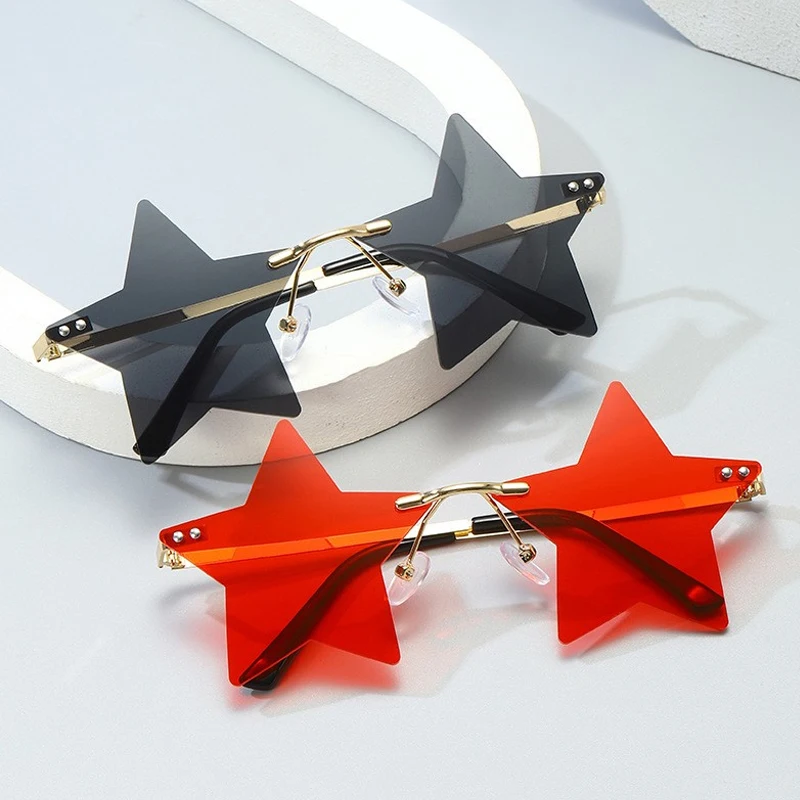Trendige randlose Sonnenbrille in Sternform für Damen und Herren, lustige Partybrille, niedliche rahmenlose Pentagramm-Brille Image