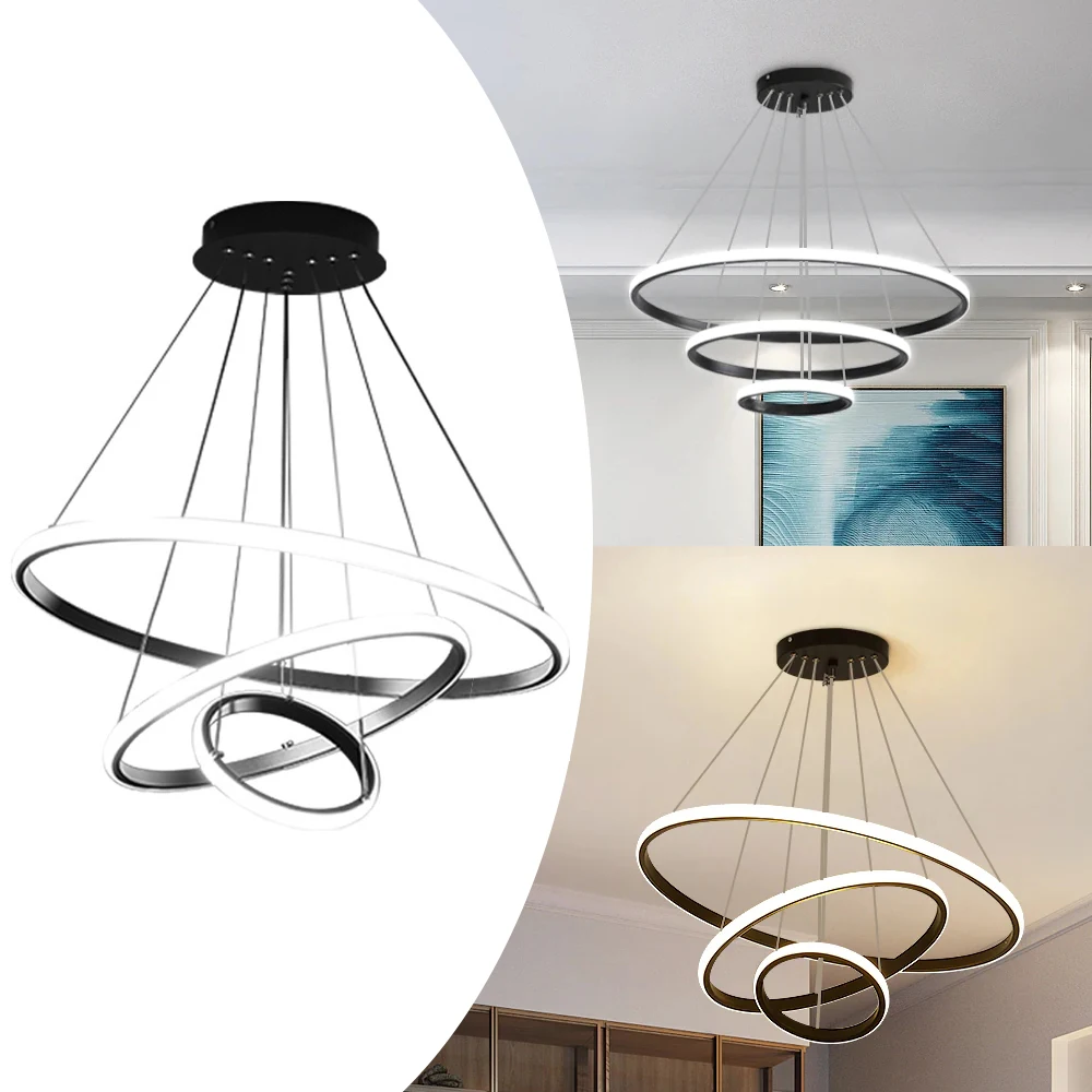 Hängender 3-Ring-LED-Kronleuchter, moderne LED-Kronleuchter-Beleuchtung, dimmbar 3000K/4500K/6500K, zeitgenössische Kronleuchter