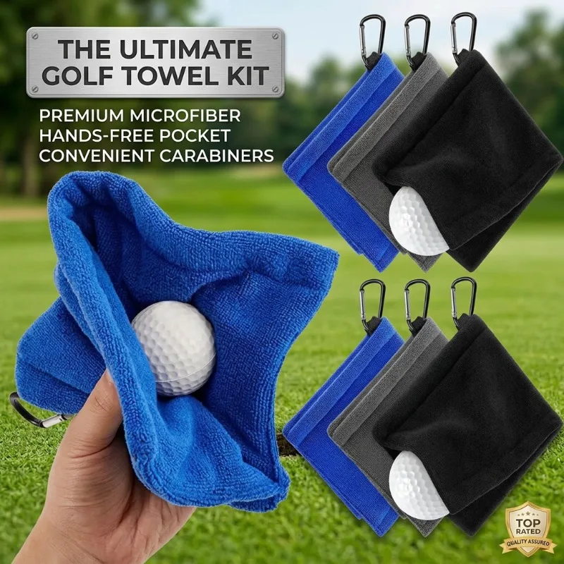 Mikrofaser-Golftuch mit Karabinerhaken, Quadratisches Wasserabsorbierendes Reinigungstuch für Golfbälle und Schlägerköpfe Image