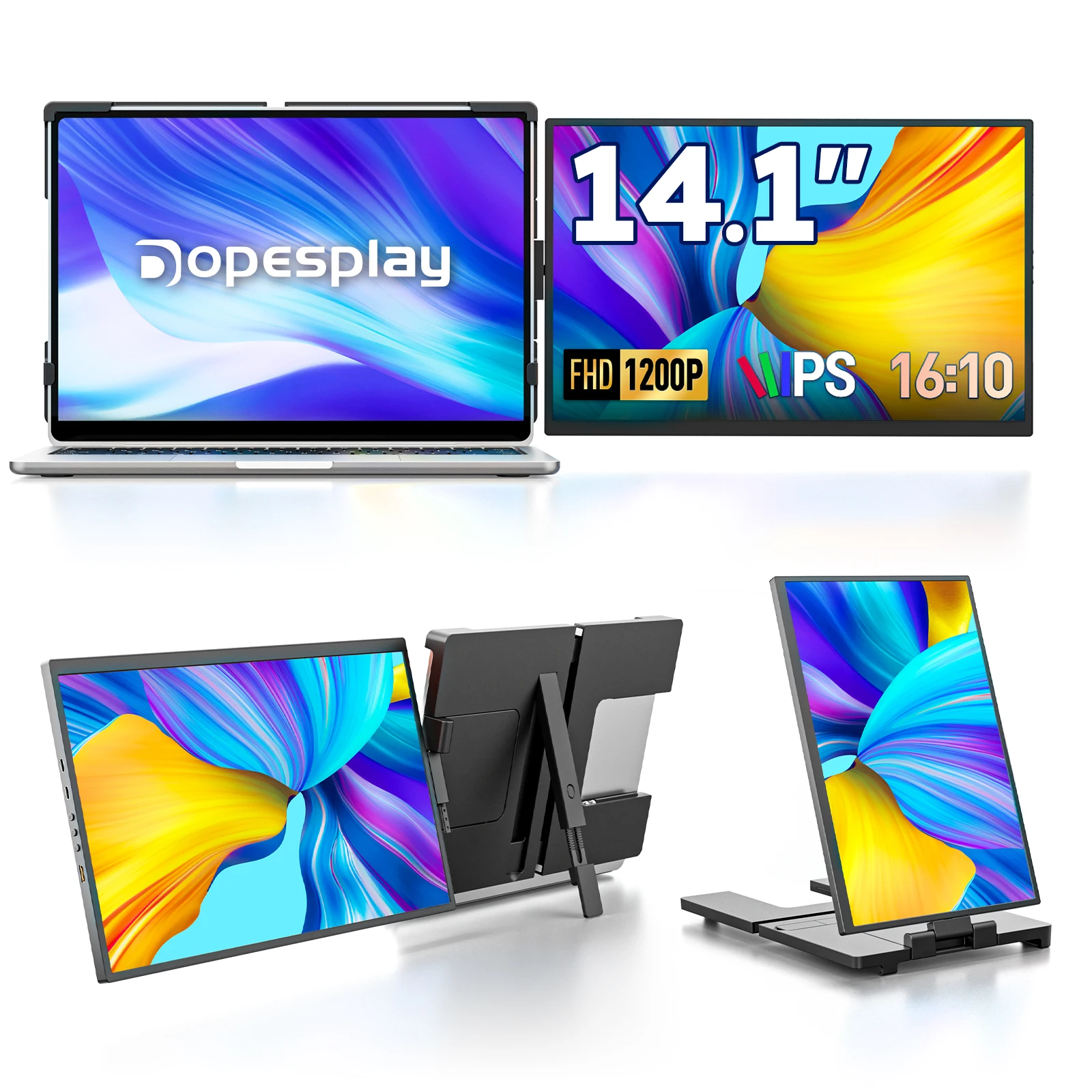 Dopesplay 14,1 Zoll tragbare Monitore 1200P HDR externer Bildschirm-Extender für Laptop, Xbox, PS4/5, zweiter Bildschirm für Laptops bis zu 17,3 Zoll Image
