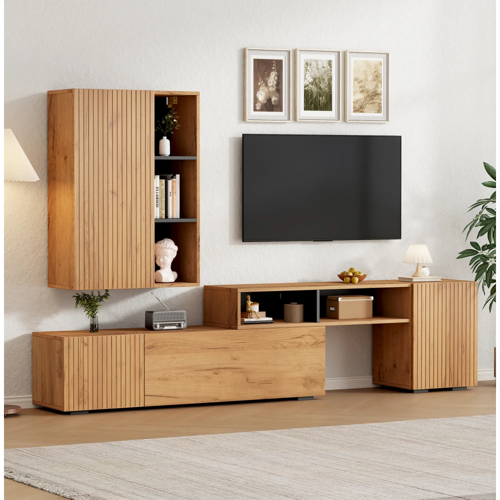 TV-Wandset mit Vitrine (Komplettset, 2-teilig), Medienwand inklusive. TV-Brett-Set und -regal, TV-Wohnzimmermöbel-Set