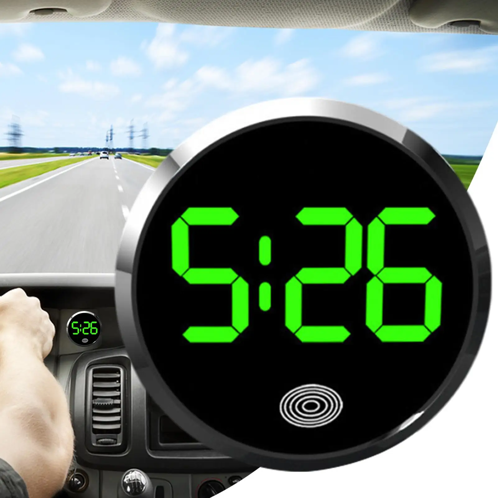 Mini Digital Clock for Car Round Automotive Digital Clock Led Luminous Display Automotive Watch for Road Trip Long Travel