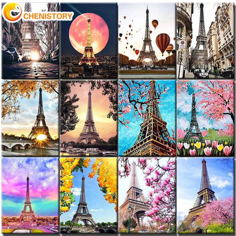 Parigi pittura con numeri su tela con cornice kit fai da te per adulti disegno pittura acrilica immagine a olio di colorazione con i numeri arte