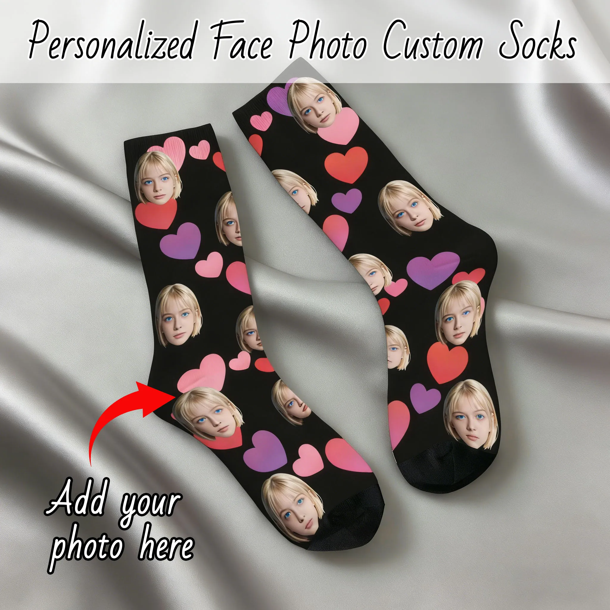 Personalisierte sockenförmige Socken zum Selbermachen, personalisierte Unisex-Socken, personalisierte Bildsocken, Fotosocken, personalisierte Socken als Geschenke Image