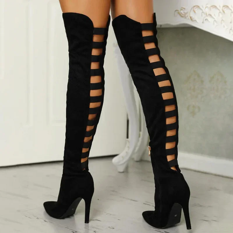 Sexy schwarze Damen lange Stiefel Frauen Herbst Heels Schuhe über dem Knie Oberschenkel High Heel Stiefel weibliche Frau Sommer Stretch Boot 10 cm