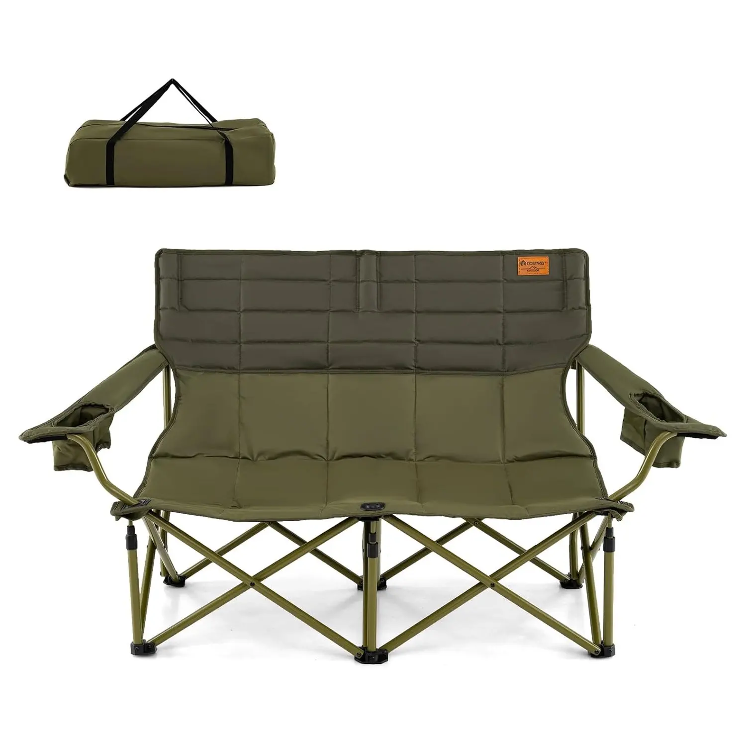 Campingstuhl für 2 Personen, Klappstuhl mit verstellbaren Armlehnen, Campingsofa faltbar, Klappsofa Angelstuhl, Grün Image