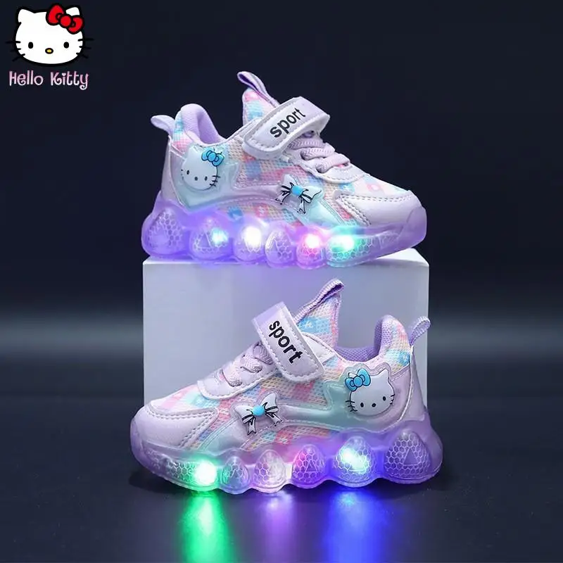 Kuromi Mädchen Kawaii Leuchtende Sneaker Hello Kitty Kinder Frühling Herbst Neue Anime Cartoon Weiche Sohle Mesh Dad Schuhe