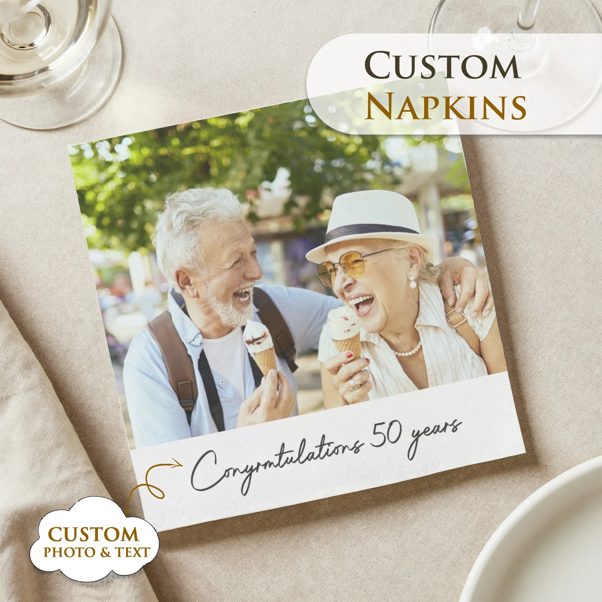 Personalisierte Papierservietten für Geburtstage, Individuelle Servietten mit Text, Elegante Einwegservietten mit Foto für Hochzeiten und Babypartys Image