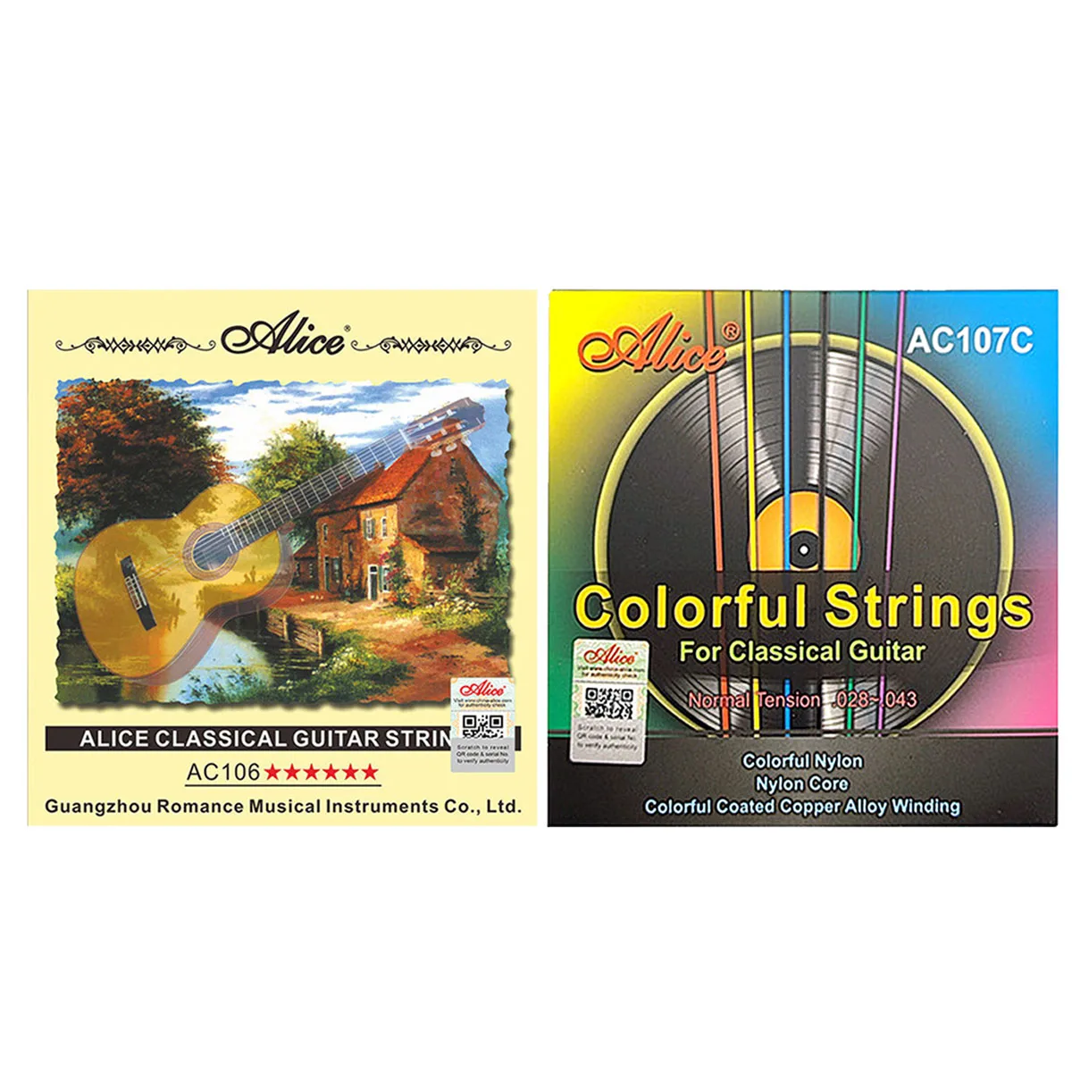 Alice AC106-H & AC107C-N Saiten für klassische Gitarre – harte/normale Spannung, rostfrei beschichtet, 6 Stück/Set, geeignet für Anfänger Image