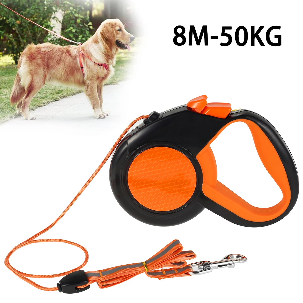 8 m 50 kg Hundeleine, einziehbares Roulette-Halsband für kleine und große Hunde, Zubehör, verstellbar, langlebig, zum Gehen, Wandern, Bulldoggen-Seil Image