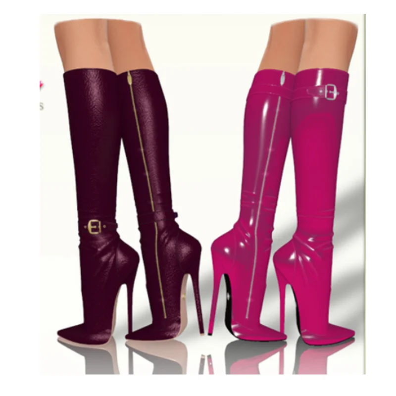 Rote Schnalle Über Kniehohe Stiefel Thin High Heel Modische Kühle Sexy Winter Casual Große Größe Frau Schuhe Zapatillas Mujer