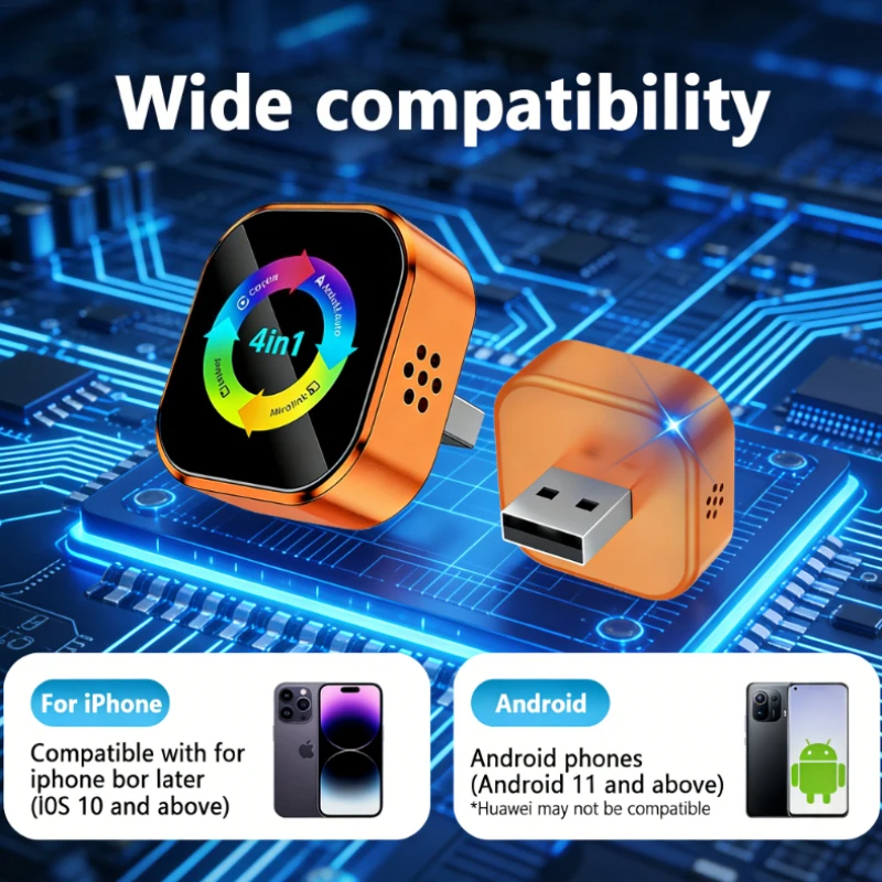 2026 Einfacher 4-in-1 Auto-Bildschirmspiegeladapter Kabelloses CarPlay Android Auto Airplay Mirror Link Universelles Fahrzeugzubehör Image