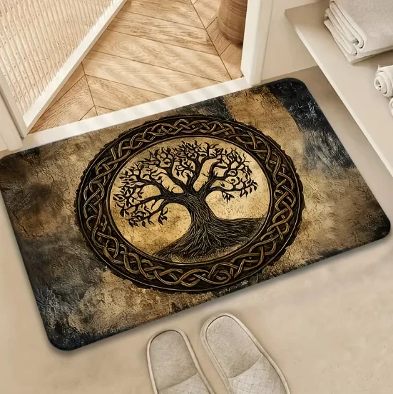 Ländlicher Holzmaserung-Druck mit Lebensbaum-Muster, geeignet für Küche, Esszimmer, Flur, Schlafzimmer, Arbeitszimmer, Eingangsbereich, Willkommensmatte Image