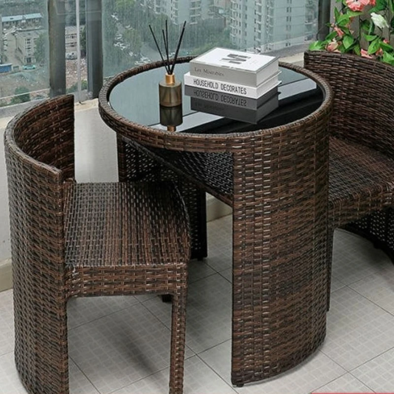 Neue Balkon lässig dreiteilige Tisch- und Stuhlkombination Nachahmung Rattan Rattan Set Netzstuhl schwarzer Teetisch kleine Verwendung Kind Image