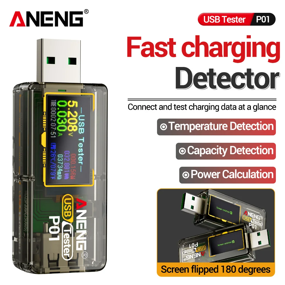 Mini-USB-Tester für Spannung und Strom mit Digitalanzeige ANENG P01 Schnellladungsdetektor Monitor 4-30V Spannung Multifunktionstester Image