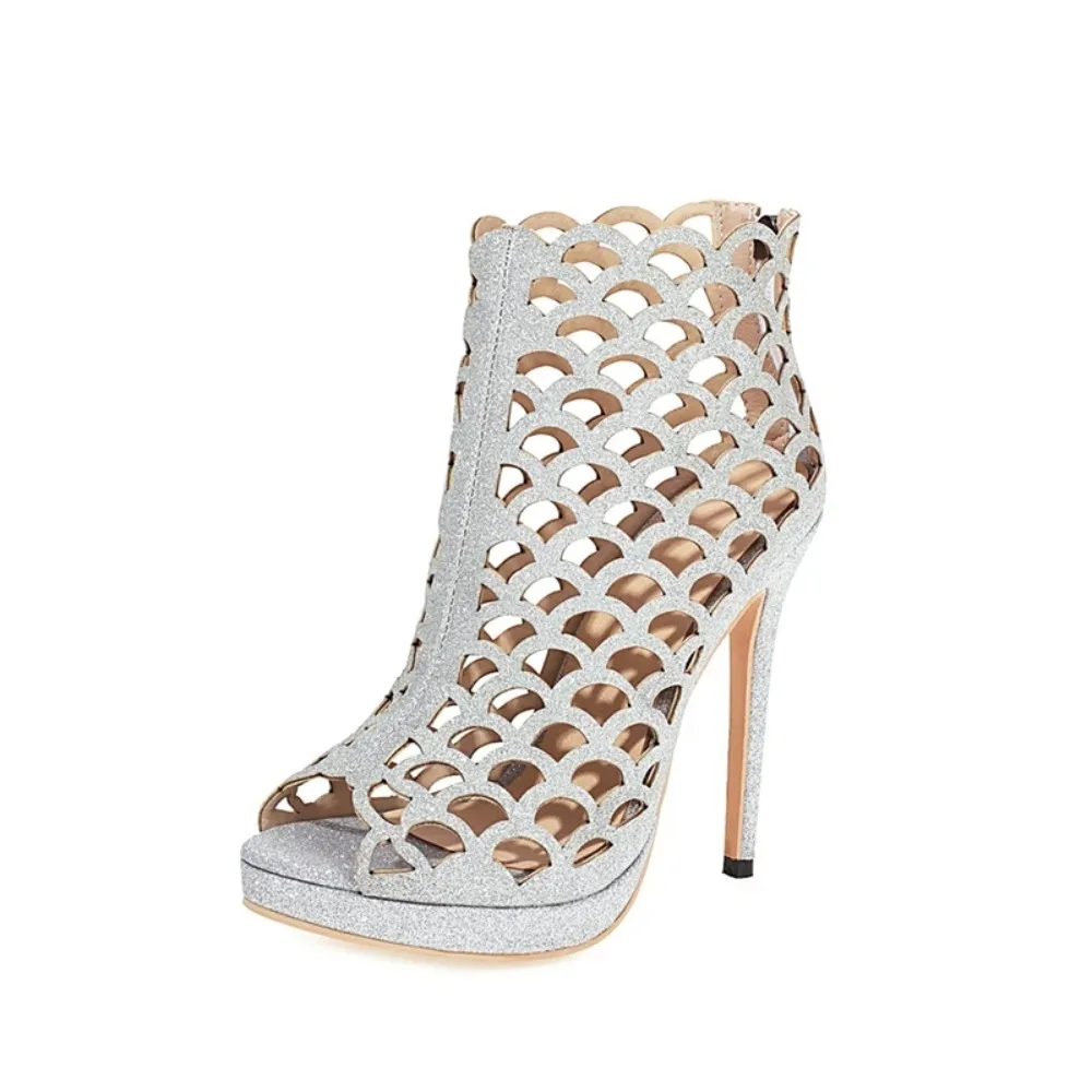 Sommer-Gladiator-Sandalen, sexy, aushöhlen, Peep-Toe, dünne Absätze, Party-Nacht-Show-Schuhe für Damen, Plattform, super große Größe 51, 52, 21–1