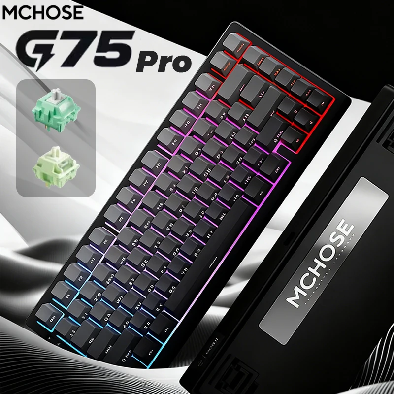 MCHOSE G75 Pro Kabellose mechanische Tastatur, 75 % Layout, Dichtung montiert, 5 Schichten dämpfend, RGB-Hintergrundbeleuchtung, Tri-Mode, Hot-Swap-fähig Image