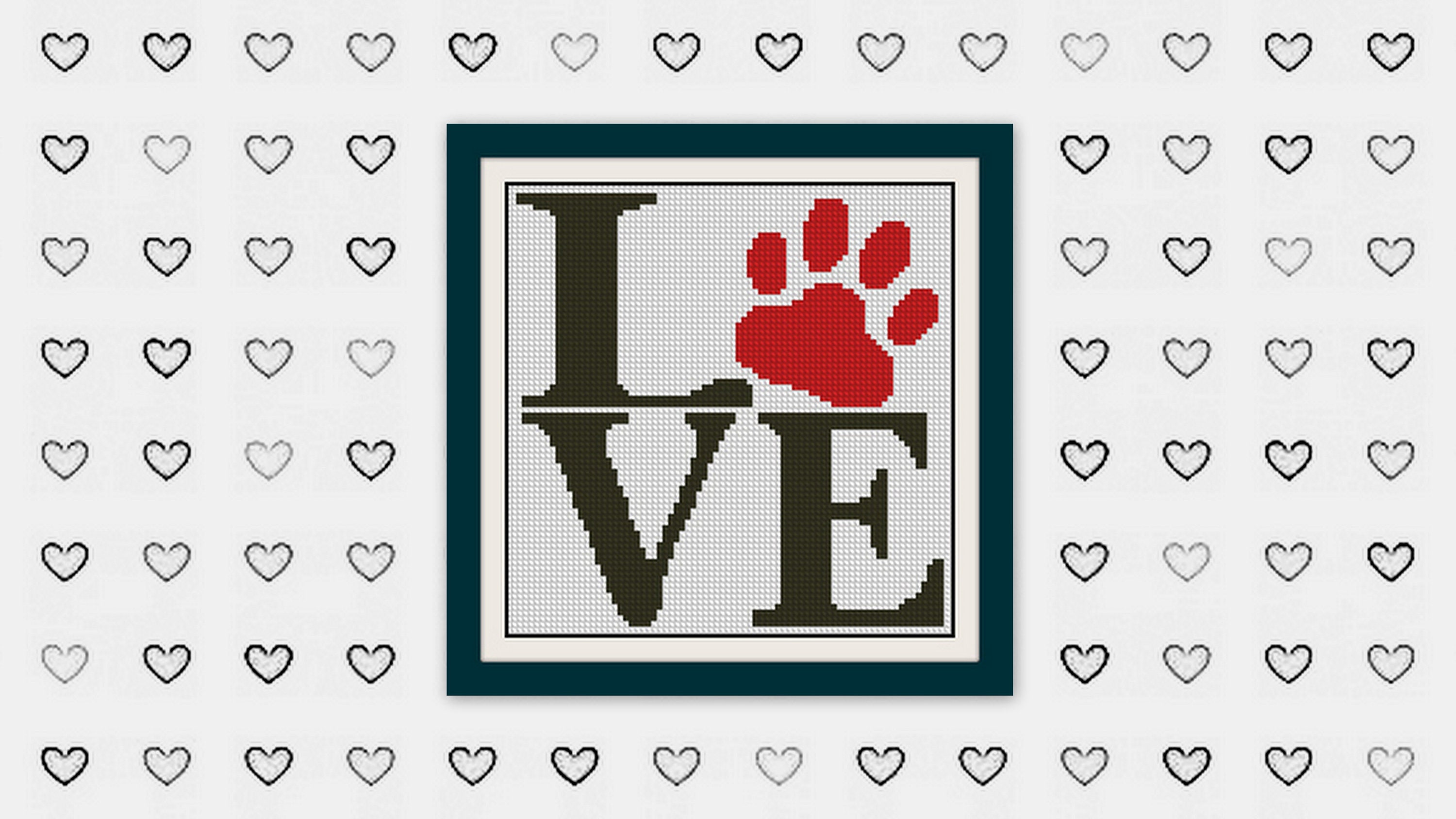 Schema punto croce amore, schema punto croce cane, schema punto croce zampa di cucciolo, schema punto croce moderno BOGO, schema punto croce contato P