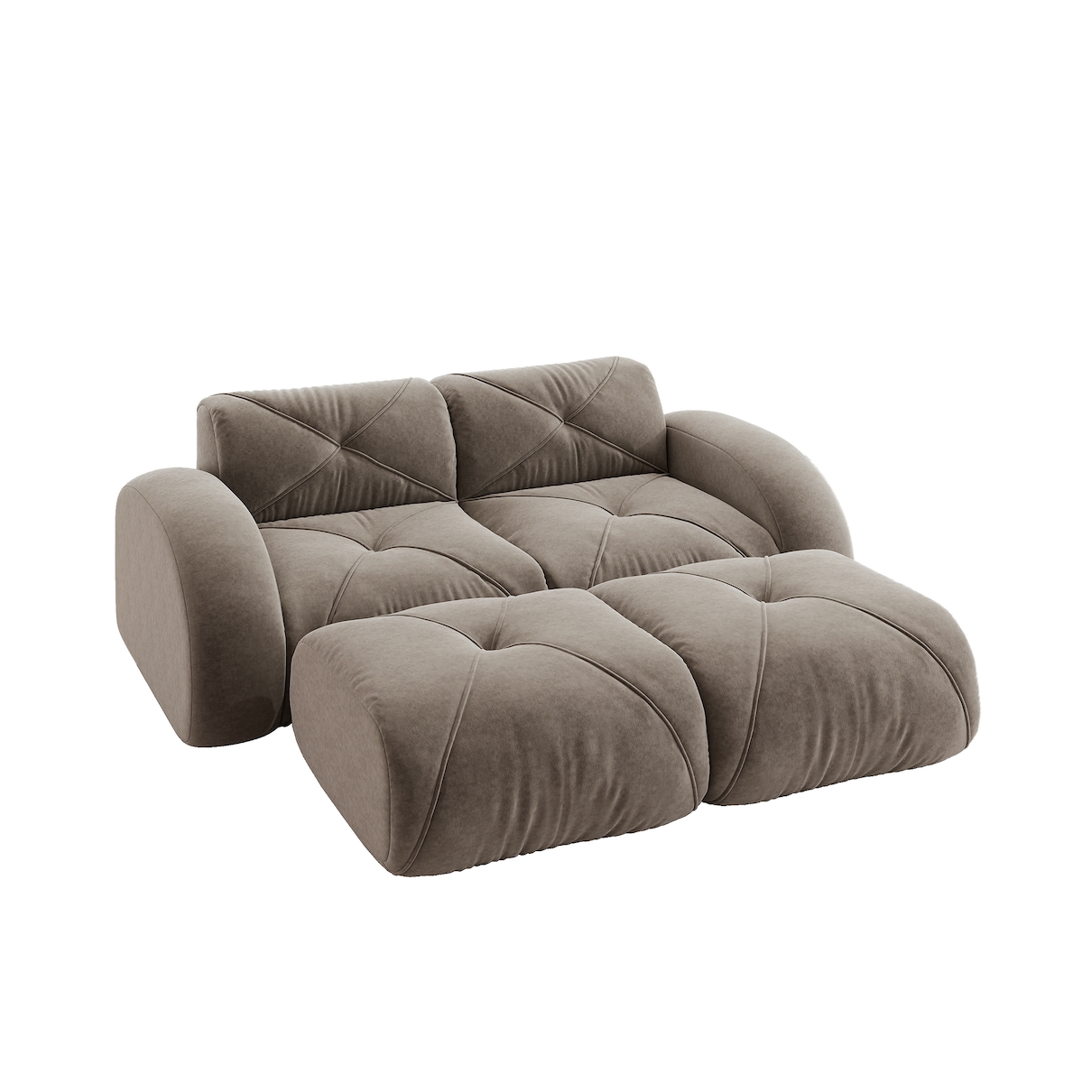 Merax Modulares Sofa 2-Sitzer mit 2x Hocker, Cloud Sofa mit runden Armlehnen, Chenille weich, rahmenlos bodennah, Lounge Sofa, Braun Image
