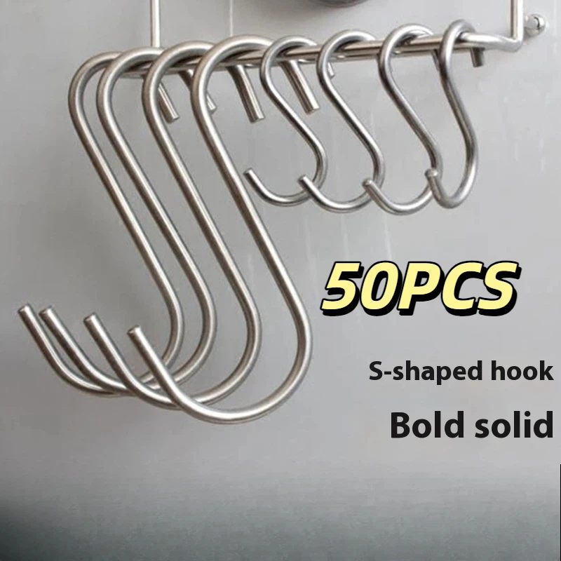 Gancio a forma di S in acciaio inossidabile da 10/50 pezzi, gancio grande a forma di S, gancio multiuso a forma di S, gancio a S in metallo per cucina e bagno