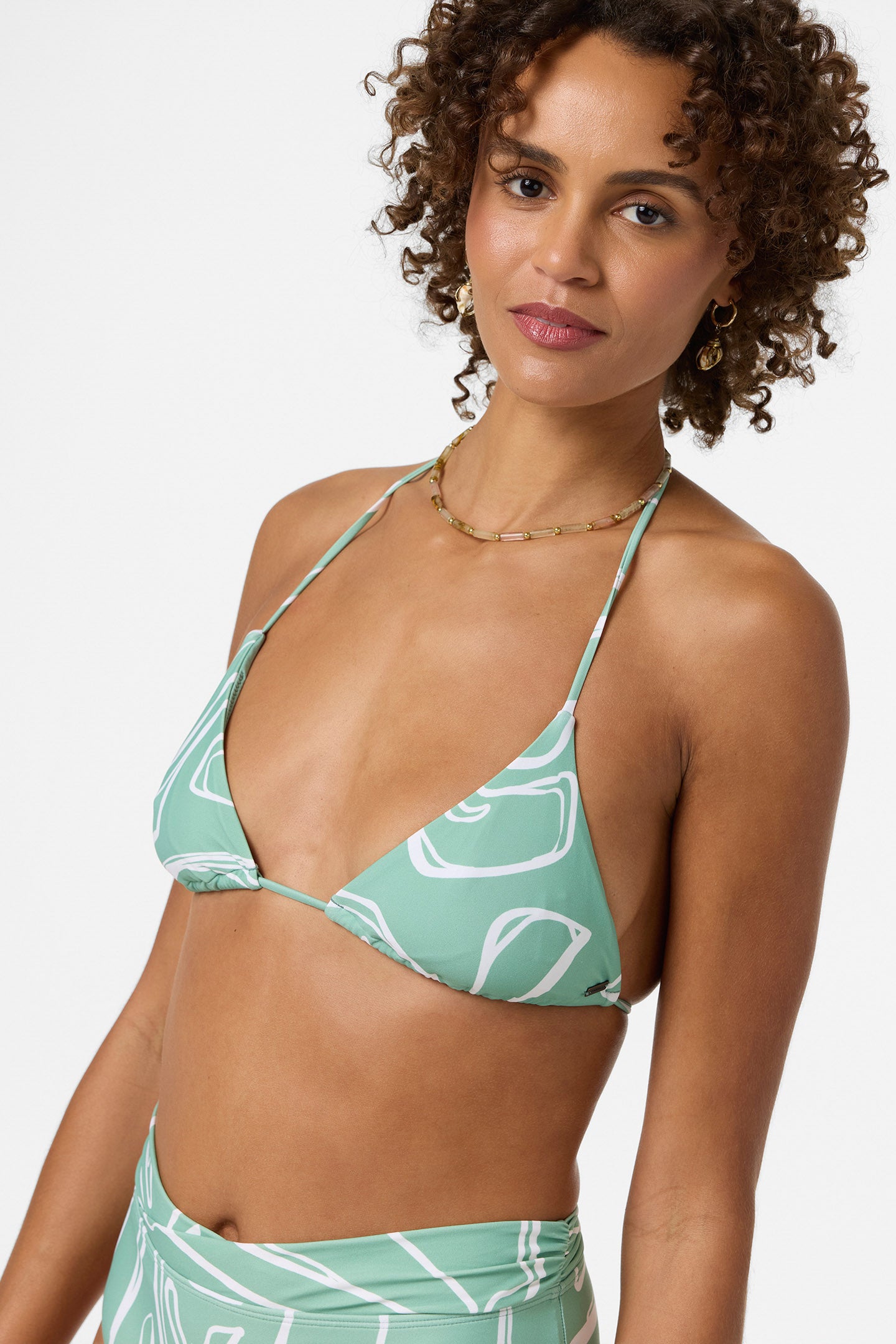 O'Neill Women's Ziggy Geo Venice Triangle Bikini Top in Green, Size XS, Elastane/Polyamide, Best Women's Swimwear, Best Women's Swimwear
