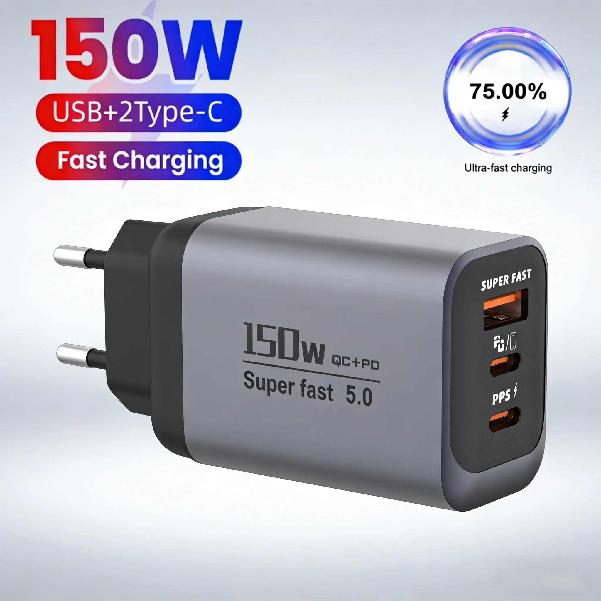150W 3-in-1 USB-C Schnellladegerät PD Quick Charge 3.0 Handy-Adapter Reiseadapter für iPhone 17 16 Samsung Xiaomi Huawei EU US Stecker Image