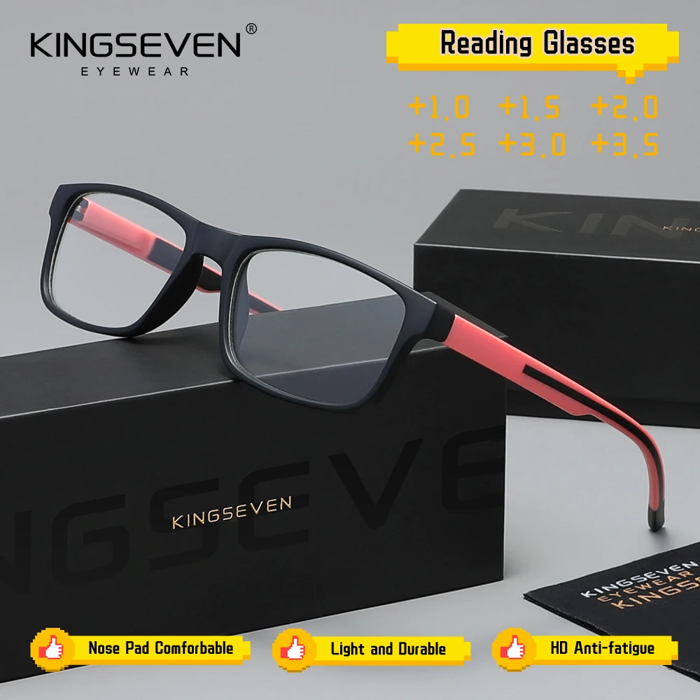 KINGSEVEN Neue Herren-Lesebrille mit Rechteckrahmen, Optische Gläser für Damen, Presbyopie-Brille +1,0~3,5, Weitsichtbrille Image