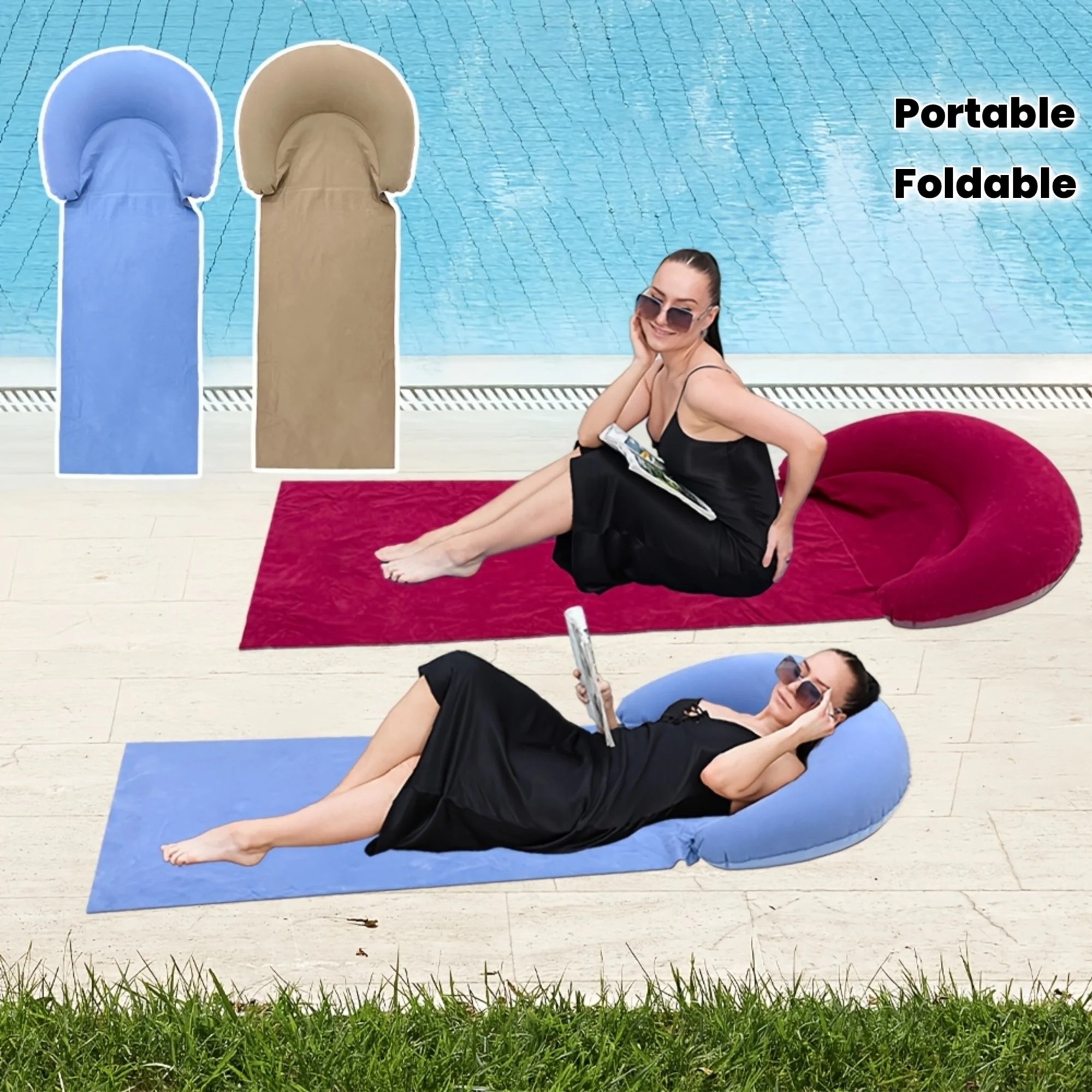 Strandmatte mit Aufblasbarer Kopfstütze, Outdoor-Matte, Geeignet für Camping und Picknick, Essmatte, Einzelschlafmatte Image