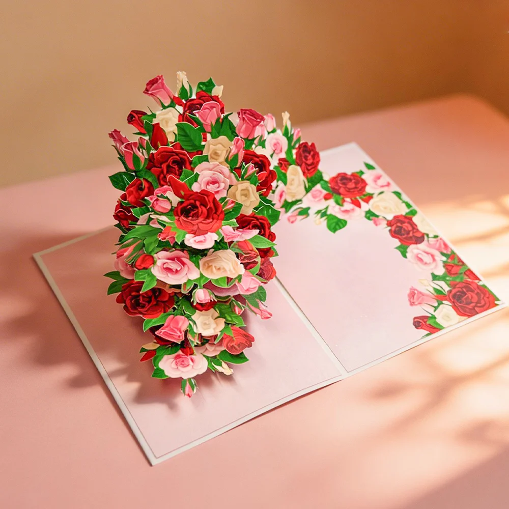 1 Stück 3D-Pop-Up-Orchideen-Grußkarte mit rosa Blumenarrangement und Schmetterlingen, für Muttertag, Geburtstage, Jubiläen Image